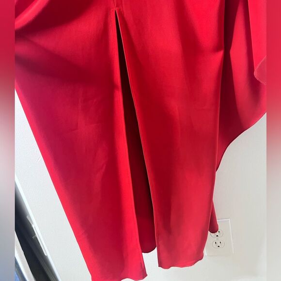 ISSUE New York Red Deep V-Neck Sheath Maxi Dress Sz L Elegant Flowy Boho Chic - Picture 12 of 14